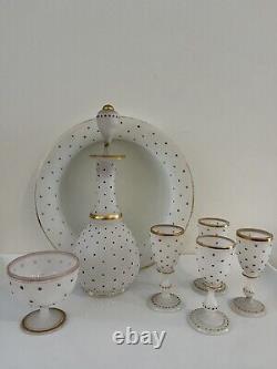 Opaline Art Glass With Gilt Details / Decanter/ 4 Cordials / Service Set Of 7