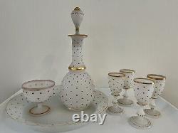 Opaline Art Glass With Gilt Details / Decanter/ 4 Cordials / Service Set Of 7