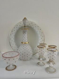 Opaline Art Glass With Gilt Details / Decanter/ 4 Cordials / Service Set Of 7