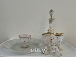 Opaline Art Glass With Gilt Details / Decanter/ 4 Cordials / Service Set Of 7