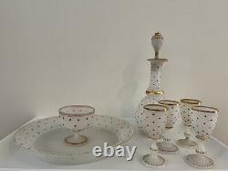 Opaline Art Glass With Gilt Details / Decanter/ 4 Cordials / Service Set Of 7