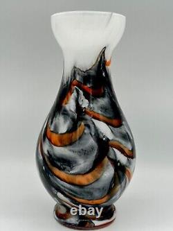 Opaline Empoli VASE by Carlo Moretti Italy Glass White Opal and Orange 10.5