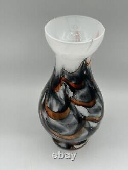 Opaline Empoli VASE by Carlo Moretti Italy Glass White Opal and Orange 10.5