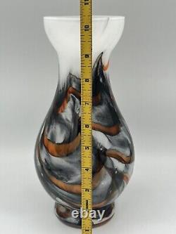Opaline Empoli VASE by Carlo Moretti Italy Glass White Opal and Orange 10.5