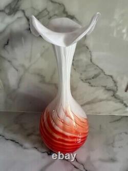 Opaline Florence Italy Vintage 1960's Pop Art flame Orange and White Vase 42cm