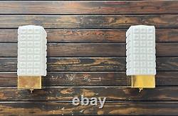 Opaline Glass & Brass Circa Marine Artefact Wall Art Deco Light Fixture Lot of 2