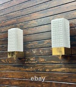 Opaline Glass & Brass Circa Marine Artefact Wall Art Deco Light Fixture Lot of 2