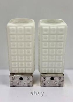Opaline Glass & Brass Circa Marine Artefact Wall Art Deco Light Fixture Lot of 2