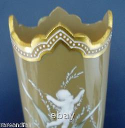 Opaline art glass vase with enamelled cherub design