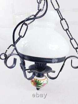 Opaline glass light pendant hanging antique glass shade Art Deco era original