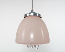 Original 1930s Art Deco Pink Opaline Glass Pendant Lamp & Stepped Chrome Gallery