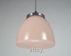 Original 1930s Art Deco Pink Opaline Glass Pendant Lamp & Stepped Chrome Gallery