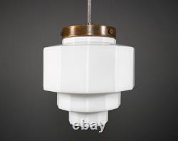 Original 1930s English Art Deco Stepped Opaline Glass Pendant Lamp 2 Available