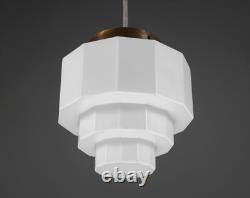 Original 1930s English Art Deco Stepped Opaline Glass Pendant Lamp 2 Available
