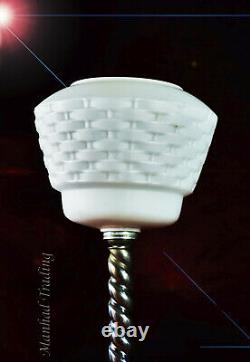 Original 1940s Art Deco barley-twist Chrome Desk Lamp Opaline milk glass shade