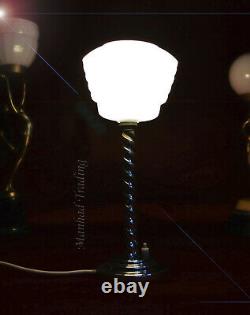 Original 1940s Art Deco barley-twist Chrome Desk Lamp Opaline milk glass shade