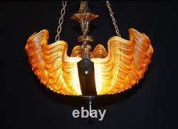 Original 1940s art deco 3 -moulded slip clamshell opalescent glass Odeon light