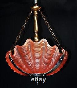 Original 1940s art deco 3 -moulded slip clamshell opalescent glass Odeon light