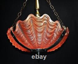 Original 1940s art deco 3 -moulded slip clamshell opalescent glass Odeon light