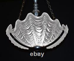 Original 1940s art deco 3 -moulded slip clamshell opalescent glass Odeon light