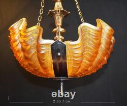 Original 1940s art deco 3 -moulded slip clamshell opalescent glass Odeon light