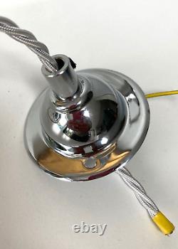 Original Antique Art Deco Opaline Glass Lampshade Chrome Ceiling Light Pendant