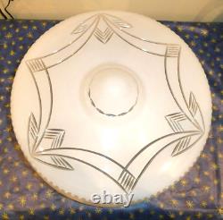 Original Art Deco 1930's Large Opaline Opaque Engraved Glass Ceiling Light Shade