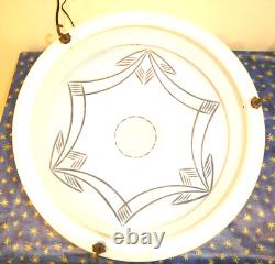 Original Art Deco 1930's Large Opaline Opaque Engraved Glass Ceiling Light Shade