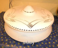 Original Art Deco 1930's Large Opaline Opaque Engraved Glass Ceiling Light Shade