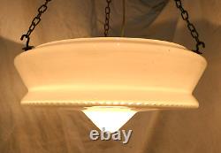 Original Art Deco 1930's Large Opaline Opaque Engraved Glass Ceiling Light Shade
