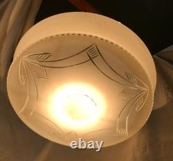 Original Art Deco 1930's Large Opaline Opaque Engraved Glass Ceiling Light Shade