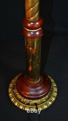 Original Edwardian Brass Mahogany Opaline glass floor standing art & crafts lamp
