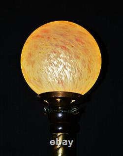 Original Edwardian Brass Mahogany Opaline glass floor standing art & crafts lamp