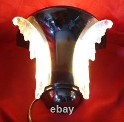 Original French Art Deco Wall Lamp With Opalescent Bluish Glass. Original