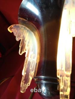 Original French Art Deco Wall Lamp With Opalescent Bluish Glass. Original