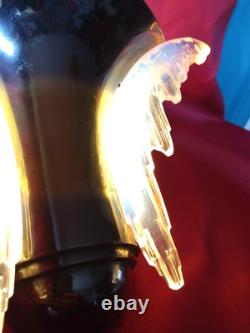 Original French Art Deco Wall Lamp With Opalescent Bluish Glass. Original