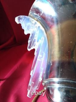 Original French Art Deco Wall Lamp With Opalescent Bluish Glass. Original