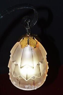 Original French art deco 3 arm wrought iron & opaline glass chandelier C1930s