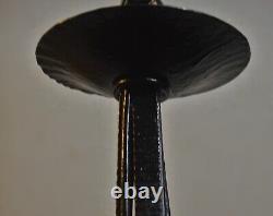 Original French art deco 3 arm wrought iron & opaline glass chandelier C1930s