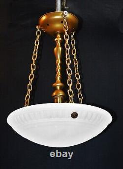 Original Jefferson moonstone opaline milk glass plafonier pendant light 1930s