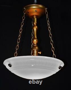 Original Jefferson moonstone opaline milk glass plafonier pendant light 1930s