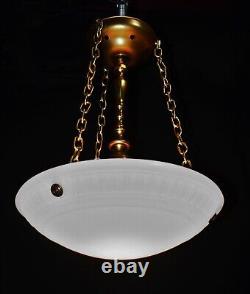 Original Jefferson moonstone opaline milk glass plafonier pendant light 1930s