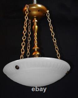 Original Jefferson moonstone opaline milk glass plafonier pendant light 1930s