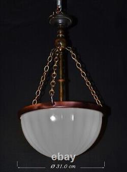 Original Jefferson moonstone opaline milk glass plafonier pendant light 1930s