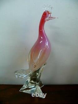 Original Vintage Murano Sommerso Opalescent Vaseline Glass Bird Sculpture Statue