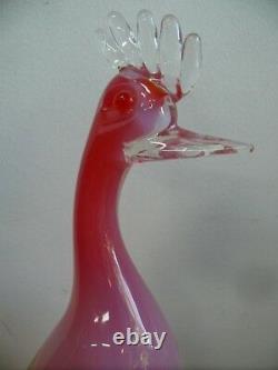 Original Vintage Murano Sommerso Opalescent Vaseline Glass Bird Sculpture Statue