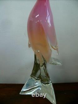 Original Vintage Murano Sommerso Opalescent Vaseline Glass Bird Sculpture Statue