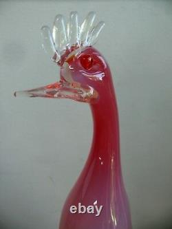 Original Vintage Murano Sommerso Opalescent Vaseline Glass Bird Sculpture Statue