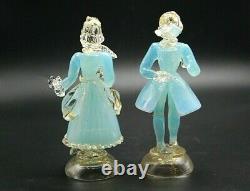 PAIR vintage Murano gold dust aqua opalescent glass dancer courtier figures AVeM