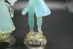 PAIR vintage Murano gold dust aqua opalescent glass dancer courtier figures AVeM